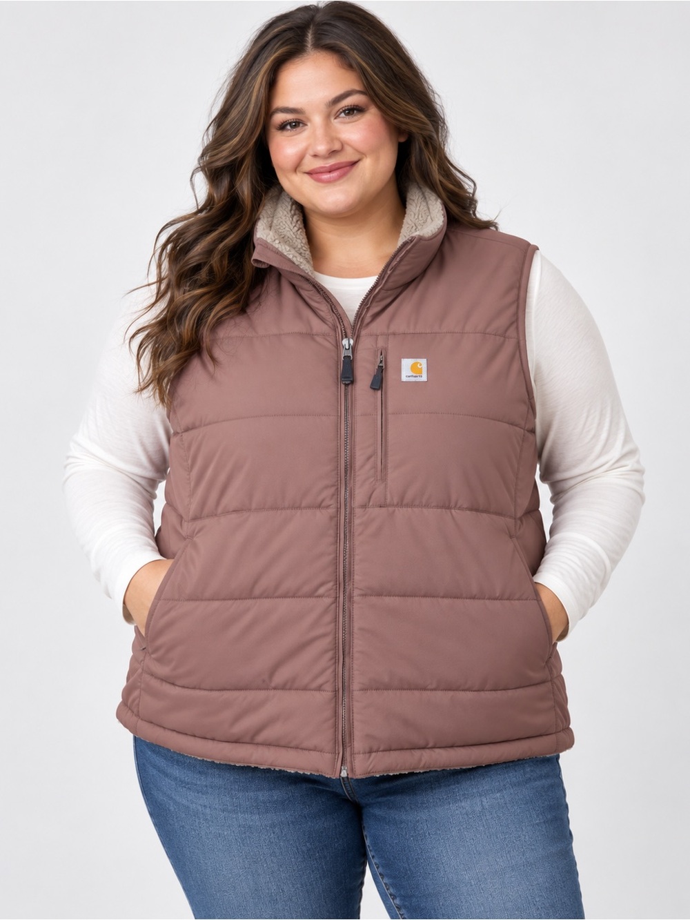 Carhartt Women's XL Brown Quilted reversible Sherpa-Lined Vest